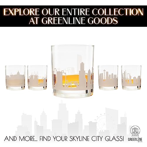 Greenline Goods Skyline Etched Chicago Whiskey Glasses Gift (Set of 2) | Old Fashioned Tumbler – For Chicago Lovers - Windy City Accessories and Souvenirs - Illinois Glassware Decor