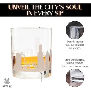 Greenline Goods Skyline Etched Chicago Whiskey Glasses Gift (Set of 2) | Old Fashioned Tumbler – For Chicago Lovers - Windy City Accessories and Souvenirs - Illinois Glassware Decor