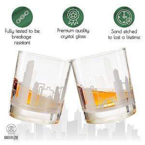 Greenline Goods Skyline Etched Chicago Whiskey Glasses Gift (Set of 2) | Old Fashioned Tumbler – For Chicago Lovers - Windy City Accessories and Souvenirs - Illinois Glassware Decor