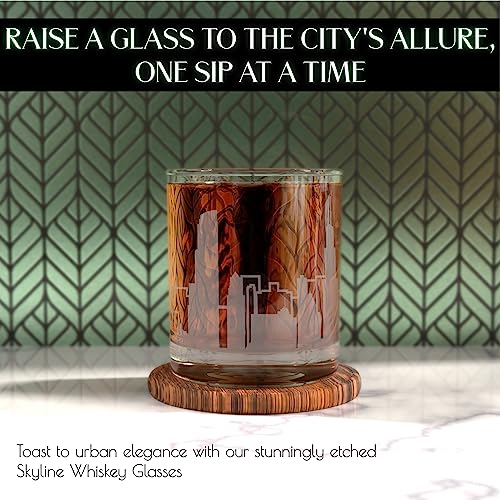 Greenline Goods Skyline Etched Chicago Whiskey Glasses Gift (Set of 2) | Old Fashioned Tumbler – For Chicago Lovers - Windy City Accessories and Souvenirs - Illinois Glassware Decor