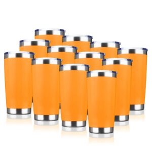 ecomozz 20oz tumbler bulk stainless steel vacuum insulated tumblers with lid double wall travel mug, durable powder coated coffee cup, suitable for ice drinks and hot beverage (orange 12pack)