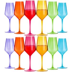 shellwei 12 pieces plastic wine glass colorful plastic goblets stemmed drinking glasses reusable wine glasses set drinkware for party wedding restaurant anniversary christmas birthday, 6 colors
