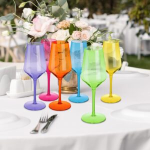 Shellwei 12 Pieces Plastic Wine Glass Colorful Plastic Goblets Stemmed Drinking Glasses Reusable Wine Glasses Set Drinkware for Party Wedding Restaurant Anniversary Christmas Birthday, 6 Colors