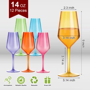 Shellwei 12 Pieces Plastic Wine Glass Colorful Plastic Goblets Stemmed Drinking Glasses Reusable Wine Glasses Set Drinkware for Party Wedding Restaurant Anniversary Christmas Birthday, 6 Colors