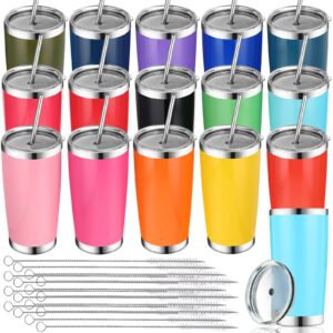 Thenshop 16 Pack Insulated Travel Tumblers Bulk 20 oz Stainless Steel Vacuum Travel Tumbler Cup with Lid and Straw Double Wall Vacuum Coffee Tumbler Cup Mugs for Cold and Hot Drinks, Mix Colors