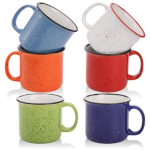 lyellfe set of 6 ceramic coffee mugs, 15 oz campfire camping mugs, speckled camper mug for tea, coffee and hot chocolate, campfire gift mugs for camper lovers and friends, 6 colors