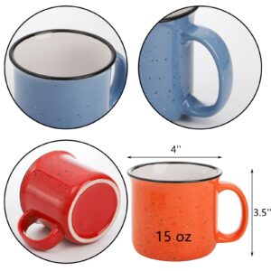 Lyellfe Set of 6 Ceramic Coffee Mugs, 15 Oz Campfire Camping Mugs, Speckled Camper Mug for Tea, Coffee and Hot Chocolate, Campfire Gift Mugs for Camper Lovers and Friends, 6 Colors
