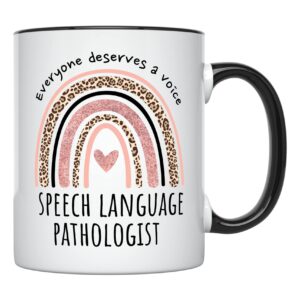 younique designs everyone deserves a voice slp mug, 11 ounces, speech language pathology coffee mug, speech language pathology cup for women, speech language pathologist mug for her (black handle)