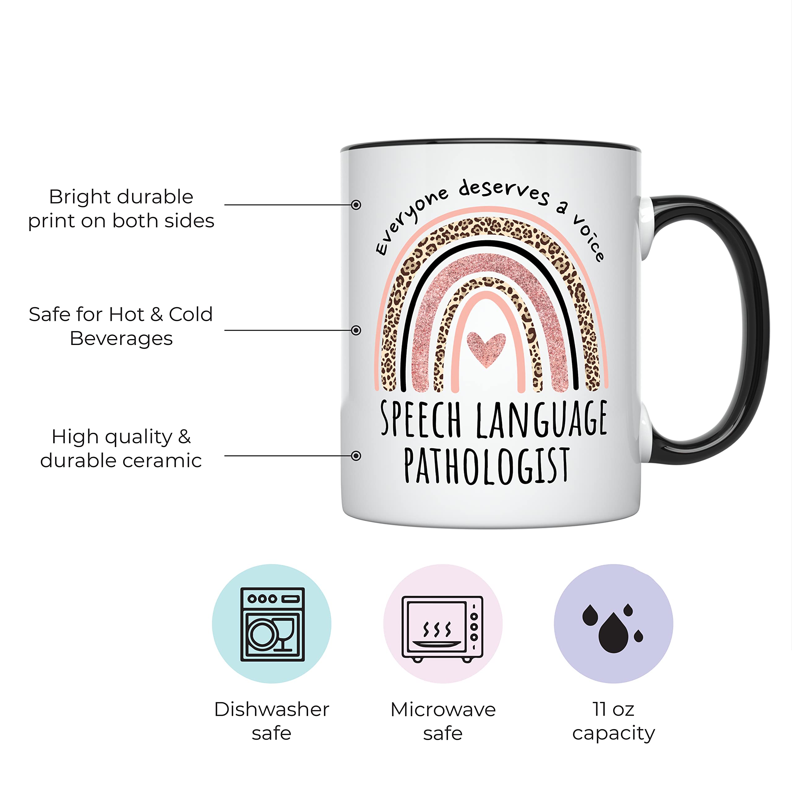 YouNique Designs Everyone Deserves a Voice SLP Mug, 11 Ounces, Speech Language Pathology Coffee Mug, Speech Language Pathology Cup for Women, Speech Language Pathologist Mug for Her (Black Handle)