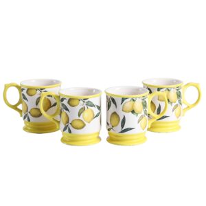 bico lemon dreams ceramic mugs, set of 4, for coffee, tea, drinks, microwave & dishwasher safe