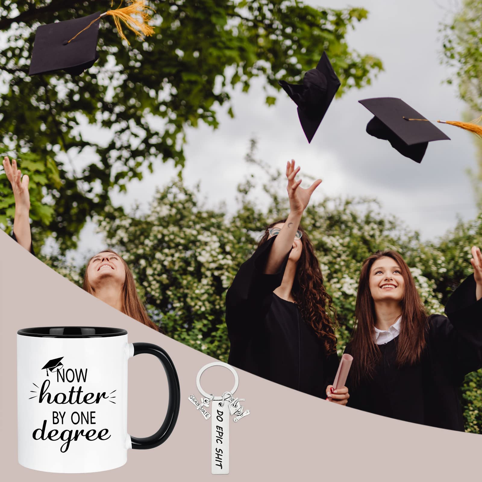 YHRJWN - Graduation Gifts, Now Hotter By One Degree Coffee Mug, Graduation Gifts for Woman Men Her Girls Friends, Christmas Gifts for Masters Degree PHD Graduates Grad College 11 Oz with Keychain