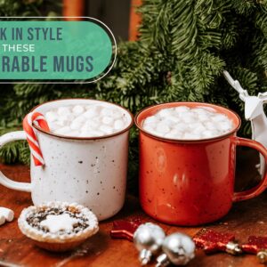 Speckled Campfire Style Mugs - Set of 6-14 oz - Cozy Colors -Coffee Cups - Camping Coffee Mugs - Ceramic | Enamel - Use for Tea/Hot Drinks