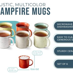 Speckled Campfire Style Mugs - Set of 6-14 oz - Cozy Colors -Coffee Cups - Camping Coffee Mugs - Ceramic | Enamel - Use for Tea/Hot Drinks