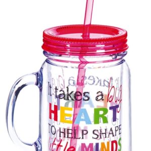 Cypress Home Teacher Appreciation 20 oz Gift Mug It Takes A Big Heart To Help Shape Little Minds | Red | Double Wall Insulated Mason Jar With Straw | 6.25-in Tall x 5-in Wide