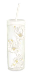 kate spade new york acrylic bridal tumbler with lid and straw, 24 oz tumbler for bride to be, slim double wall tumbler, growing tulips