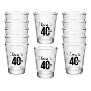 cheers to 40 years, 40th birthday shot glasses, 40th birthday party shot glasses set of 12 1.75oz shot glasses, 40th birthday glass shot glass, perfect for birthday parties, birthday decorations