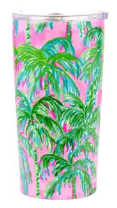 lilly pulitzer 20 oz insulated tumbler with lid, pink/green stainless steel travel cup, double wall metal tumbler, suite views