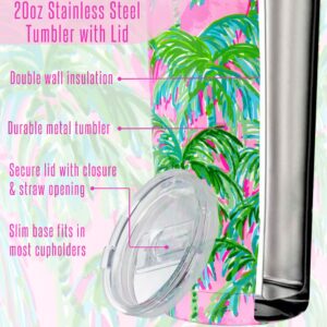 Lilly Pulitzer 20 Oz Insulated Tumbler with Lid, Pink/Green Stainless Steel Travel Cup, Double Wall Metal Tumbler, Suite Views