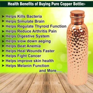 Arts Of India Pure Copper Water Bottle, Drink ware Set, Capacity 1000 ML, Set of 2 ((HAMMERED 2)