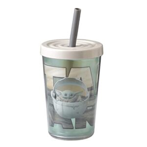 zak designs star wars the mandalorian double wall tumbler with lid and straw made of break-resistant plastic (baby yoda/the child, 13oz, bpa free) (swsd-v540)