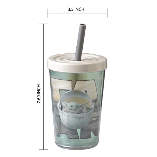 Zak Designs Star Wars The Mandalorian Double Wall Tumbler with Lid and Straw Made of Break-Resistant Plastic (Baby Yoda/The Child, 13oz, BPA Free) (SWSD-V540)