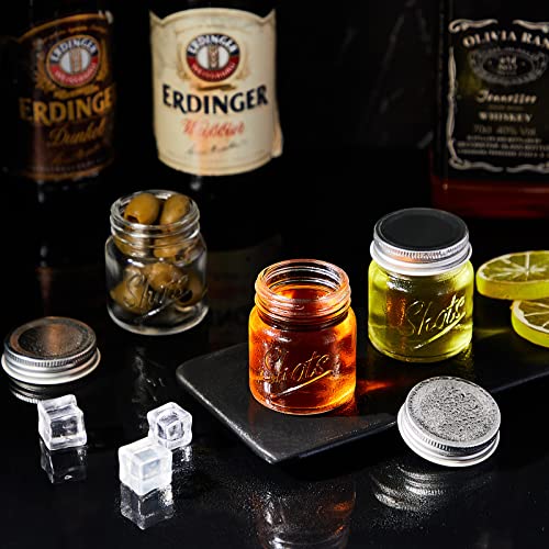 36 Pcs Mini Mason Jar Shot Glasses with Lids 2 Oz Mason Jars Shot Glasses Dishwasher Safe Mason Shooter Glass for Wedding Party Favors Home Bar Drinks Shot Favors Desserts (Clear)