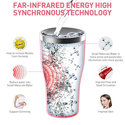 EngyUp 30 oz Insulated Tumbler with Lid and Straw, Healthier Small Molecule Water Insulated Cup, Reusable Stainless Steel Coffee Tumbler, Travel Coffee Mug, Dishwasher-safe Thermal Cup, Pink