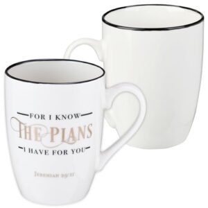 christian art gifts ceramic scripture coffee and tea mug 12 oz inspirational bible verse mug for men and women: i know the plans - jeremiah 29:11 lead and cadmium-free novelty white mug