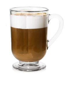 chefcaptain glass irish mugs, leadless footed mugs with 10 oz capacity, 4-piece set of clear glass cups for irish coffee