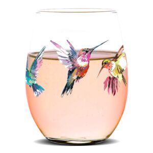 toasted tales - hummingbirds wine glasses | gift for bird and outdoor lovers | | wine glass for women | forest birds hummingbird gifts (15 oz)