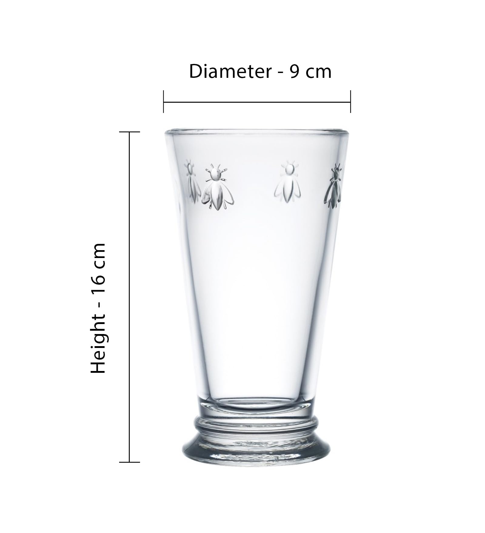 La Rochere, Set of 6, Tall Drinking Glasses (6.3" Tall - High Ball), 15.6 Oz Each, Napoleonic Bee Pattern