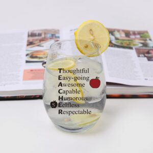 Jogskeor Teacher Gifts Stemless Wine Glass, Teacher Appreciation Gifts Teacher Gifts Christmas Gift Thanksgiving Gifts Retirement Gift for Teachers, Principal, 15 Oz