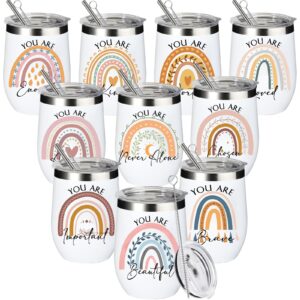 sieral 10 pcs thank you gifts inspirational you are awesome rainbow tumbler cup 12oz stainless steel insulated bulk mugs with lids for women secretaries teacher students employee volunteer student
