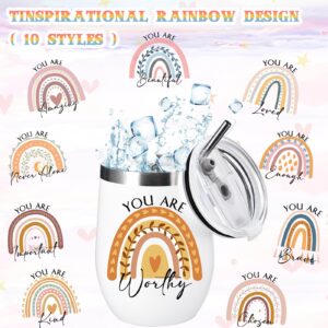Sieral 10 Pcs Thank You Gifts Inspirational You Are Awesome Rainbow Tumbler Cup 12oz Stainless Steel Insulated Bulk Mugs with Lids for Women Secretaries Teacher Students Employee Volunteer Student