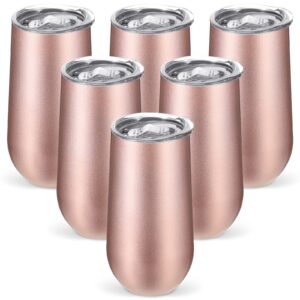 maxdot 6 pieces stemless champagne flutes double-insulated champagne tumbler with lips, 6 oz stainless steel unbreakable cocktail cups for coffee wine glass tumbler (rose gold)