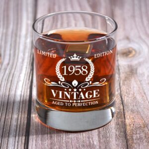 66th Birthday Gifts for Men, Vintage 1958 Whiskey Glass and Stones Gift Set of 2, Funny 66 Birthday Gift for Dad Husband Brother, 66 Birthday Present Ideas for Him, 66 Year Old Bday Decorations