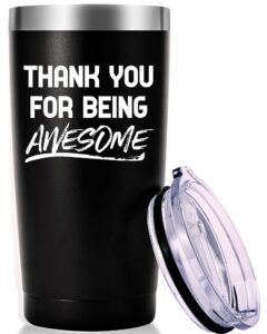 amzushome thank you for being awesome travel mug tumbler.thank you gifts,inspirational appreciation graduation christmas birthday gifts for men women boss coworker friends(20oz black)