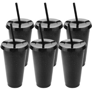 fyess 6 sets tumbler with straw and lid,plastic water bottle travel cup reusable cup (black,24 oz)