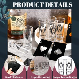 6 Pcs Groomsmen Shot Glasses and 6 Pcs Ace of Spades Bottle Opener 2 oz Tuxedo Printed Groomsmen Shot Glasses Set of 6 Groomsmen Proposal Gifts Bachelor Party Supplies for Wedding Party Favor Gifts