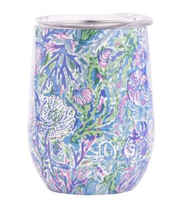 lilly pulitzer 12 oz insulated tumbler with lid, stainless steel travel wine glass, double wall metal cup, soleil it on me
