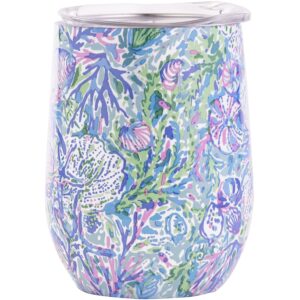 Lilly Pulitzer 12 Oz Insulated Tumbler with Lid, Stainless Steel Travel Wine Glass, Double Wall Metal Cup, Soleil It On Me