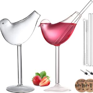 USEEKRIL Cocktail Glass Set of 2 Bird Glasses Drinking Bird Shaped Wine Glass 5oz Unique Bird Shape Martini Goblet Glassware Champagne Coupe Glass for KTV Home Bar Club