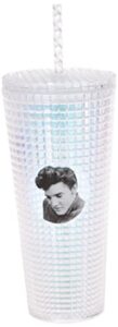 spoontiques - diamond tumbler - textured cup with straw - double wall insulated and bpa free - 20 oz - elvis