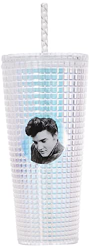 Spoontiques - Diamond Tumbler - Textured Cup with Straw - Double Wall Insulated and BPA Free - 20 oz - Elvis