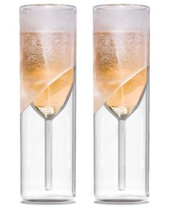 galvanox lèvale gift for couples (gift boxed) freezable champagne flute glasses - double walled freezer chilled stemless wine glass with ice walls, 7 oz (gift set of 2)
