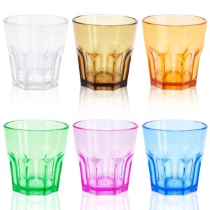 Colored Acrylic Glasses Drinkware, Unbreakable Glasses Drinking Set of 6, Plastic Cups Reusable, Dishwasher Safe, Small Water Tumbler Cups for Kids Picnic Christmas Gift Party Juice Whiskey Wine