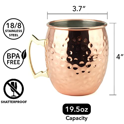PG Moscow Mule/Cocktail Bar Set, 15-pc Copper/Rose Gold Color, High Grade SS, w/4x Moscow Mule Mugs, 4x Straws w/cleaner, 4x REAL STAINLESS Coasters, 1x Double-Jigger 1x Double-head Stirrer