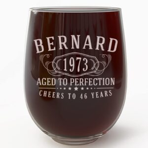 Personalized Etched 17oz Stemless Wine Glass - Customized Gifts for Women, Unique Custom Name Happy 40th Birthday Gifts for Mom Sister Adult Daughter, Turning Years Old for Her, Bday Party, Bernard