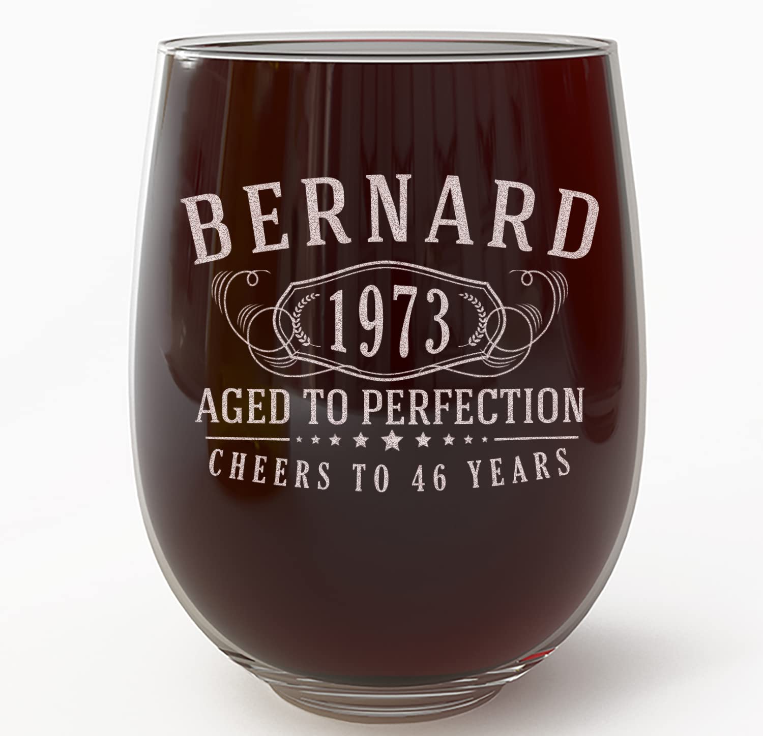 Personalized Etched 17oz Stemless Wine Glass - Customized Gifts for Women, Unique Custom Name Happy 40th Birthday Gifts for Mom Sister Adult Daughter, Turning Years Old for Her, Bday Party, Bernard