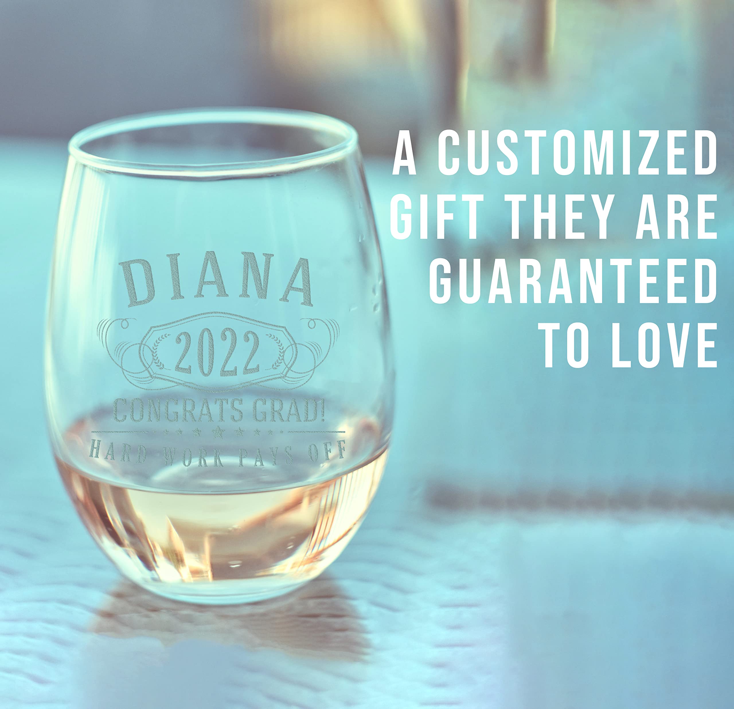 Personalized Etched 17oz Stemless Wine Glass - Customized Gifts for Women, Unique Custom Name Happy 40th Birthday Gifts for Mom Sister Adult Daughter, Turning Years Old for Her, Bday Party, Bernard